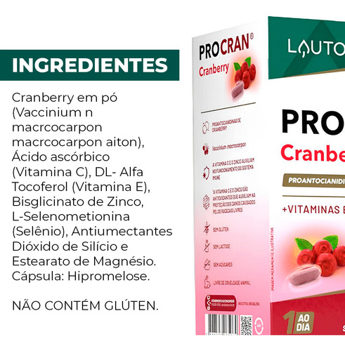 Cranberry Lauton Com Vitamina C/e Zinco E Selênio 30cáps