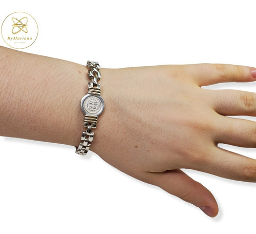 Imagen 5 de 9 de Pulsera Plata Y Oro San Benito X 18,5cm