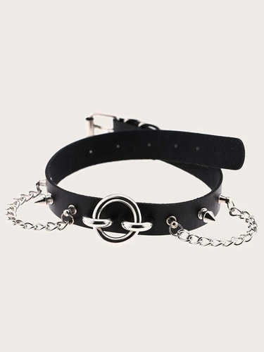 Gargantilla Con Diseño De Cadena, Picos, Punk, Gotico, Negro