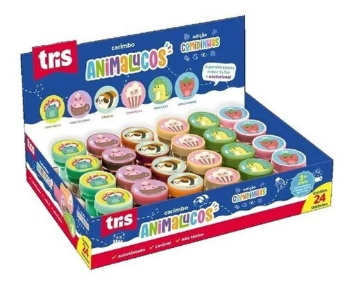 Carimbo Tris Animalucos Comidinhas - Caixa Com 24 Unidades Cor do exterior coloridos