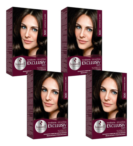 Kit 4 Tonalizante Haskell 500 Castanho Claro Tom 4 Castanho