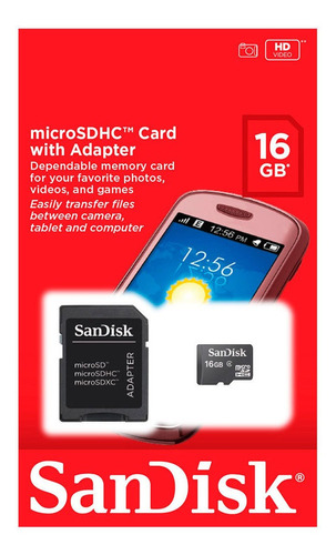 Memoria Micro Sd Sandisk + Adaptadorsd 16 Gb