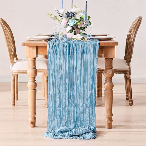 2pzs Caminos De Mesa Gasa Elegante Boho Decoración Boda Color Rosa Chicle Light Blue Mantel Decorativo Decoración de Mesa Decoración de Fiesta Bebé Bautizo Cumpleaños Celebración Estilo Vintage
