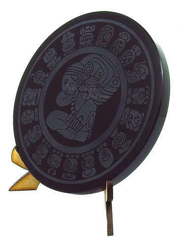 Espejo De Obsidiana Negra 10 Cm Grabado Calendario Maya