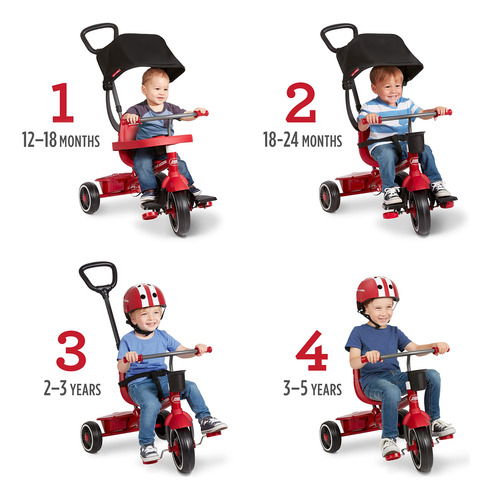 Triciclo Rojo 4 En 1 Para Niños 1 A 5 Años