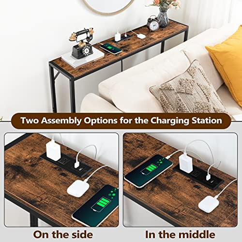 Mahancris Sofá Mesa Con Toma De Corriente, Mesa Consola De 4