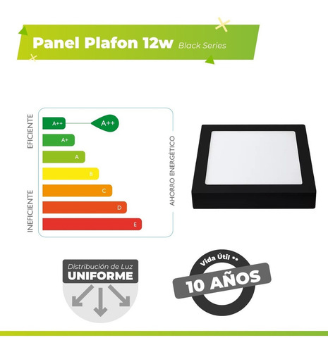 Panel Plafon Led 12w Cuadrado Negro Aplicar 3000k Macroled