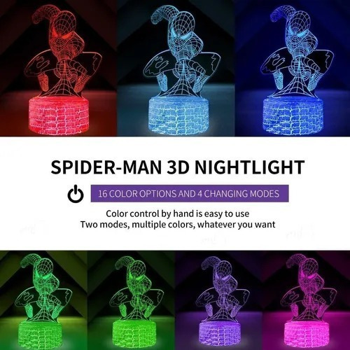 Luz Nocturna Led 3d Spiderman, Regalo Perfecto Para Niño