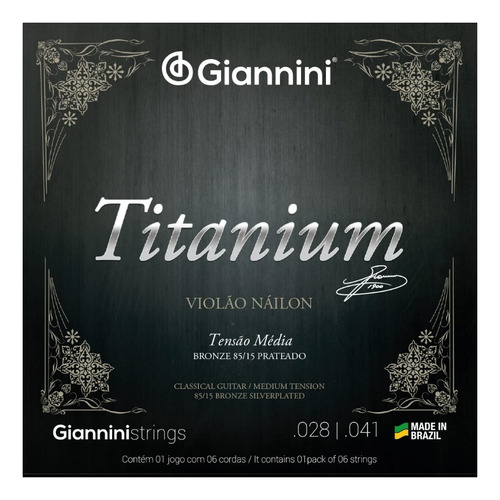 Encordoamento Violão Nylon Titanium Tensão Média Giannini 