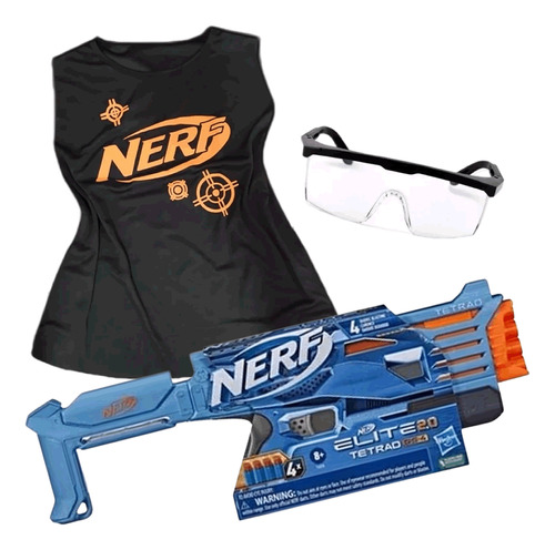 Lançador De Dardos Nerf Elite Tetrad Com Colete E Óculos