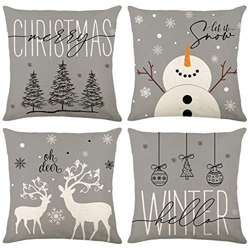 Fundas De Almohada Grises De Navidad Decorativas De 18x...