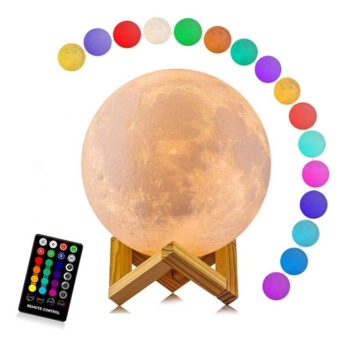 Lampara Luna Led Moon Lamp 3d Multicolor Recargable 