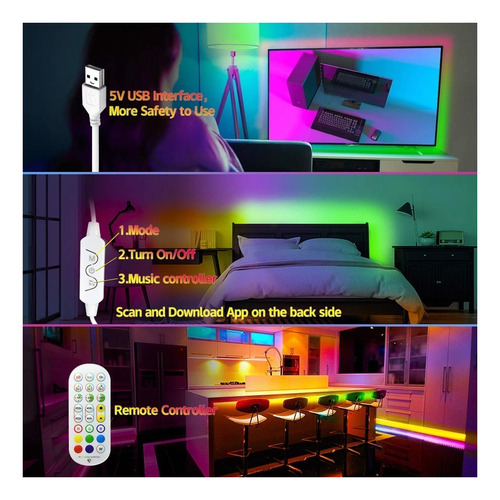Imagen 4 de 9 de Tira De Luces Led Rgbic Color De Ensueño Bluetooth De 10 M