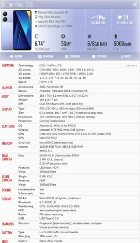 Xiaomi Poco C65 2310fpca4g 6gb 128gb Dual Sim Duos