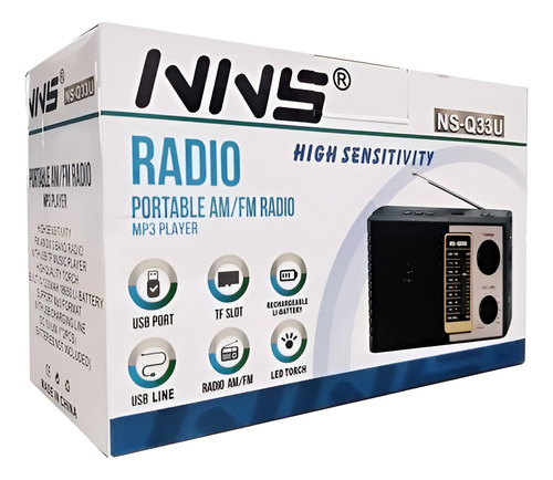 Parlante Radio Recargable Y Pilas Ns-q33u Am Y Fm/sd/usb