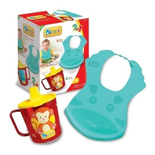Imagen 2 de 5 de Babero Flexible Para Comer + Vaso Taza Con Pico 2 En 1 Bimbi