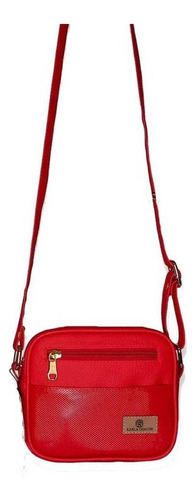 Bolso Manos Libres Pequeño Cruzado Dama Mujer Karla Chacon Color Rojo Color de la correa de hombro Marrón claro Diseño de la tela Liso