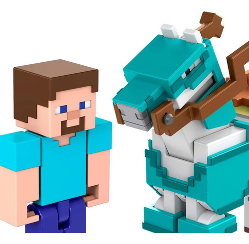 Steve Y Caballo Blanco Con Amadura Diamante Minecraft Mattel