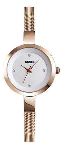 Reloj Mujer Skmei 1390 Acero Minimalista Elegante Clasico Color de la malla Dorado/Rosa Color del fondo Blanco