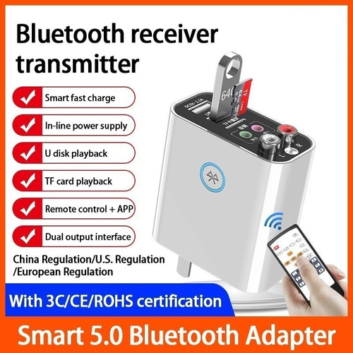 Adaptador Bluetooth 5.0 Receptor Audio Pc Tv Cargador Pared