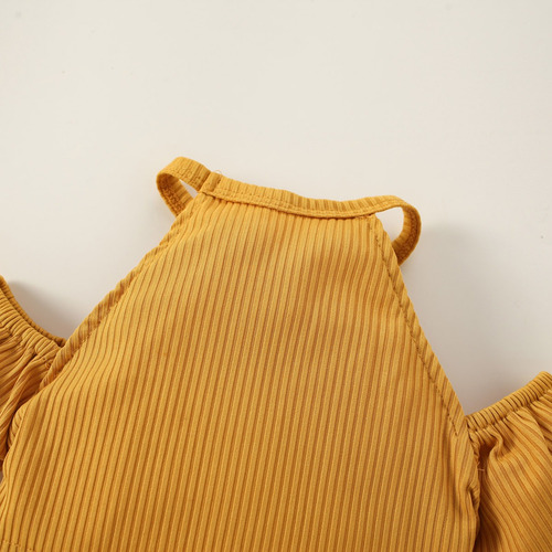 Conjunto Lindo De Verano Para Niña Con Hombros Descubiertos Amarillo 5-6 Años