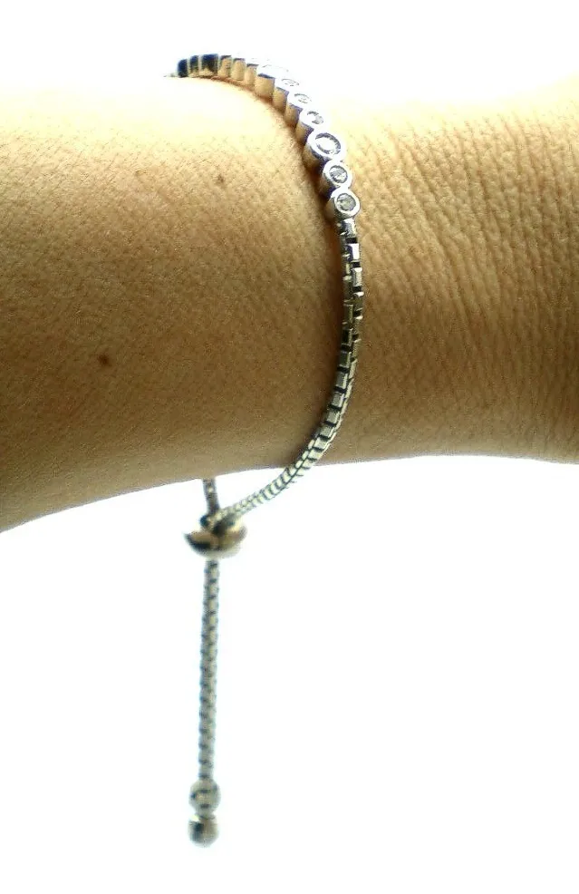 Pulsera De Plata 925 Y Zafiros Blancos Ajustable