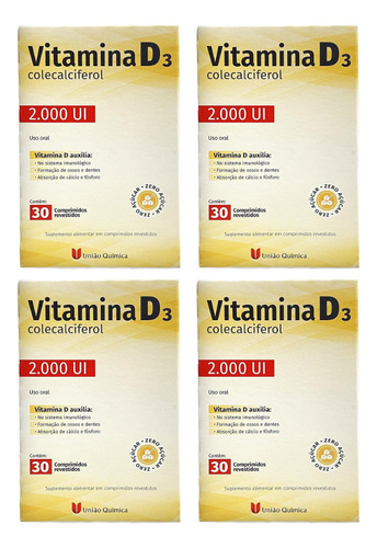 Kit Com 4 Vitaminas D3 2.000ui 30 Comprimidos Revestidos