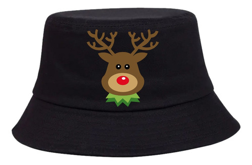 Gorro Pesquero Reno De Navidad Negro Sombrero Bucket Hat