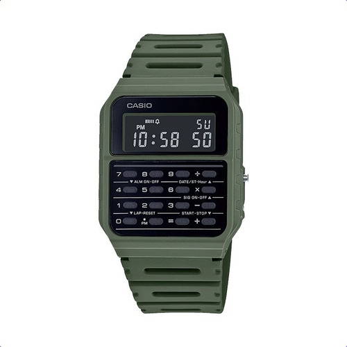 Reloj Casio Ca-53wf-3b Calculadora Color De La Malla Verde Color Del Bisel Negro Color Del Fondo Negro