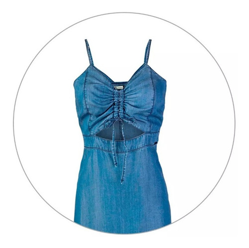 Vestido Jeans Midi Alças Finas E Amarração - Azul