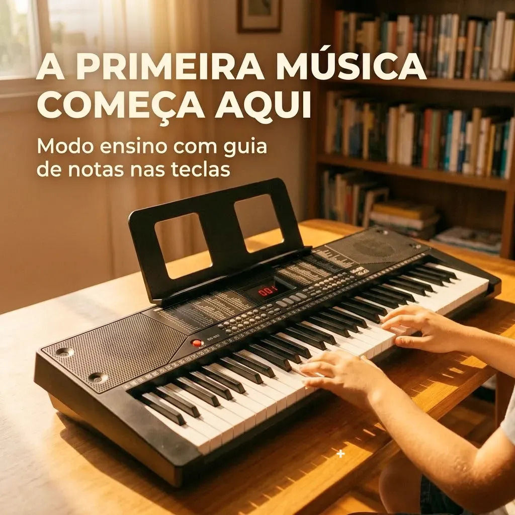 Teclado Profissional Piano Musical Eletronico 61 Teclas Preto