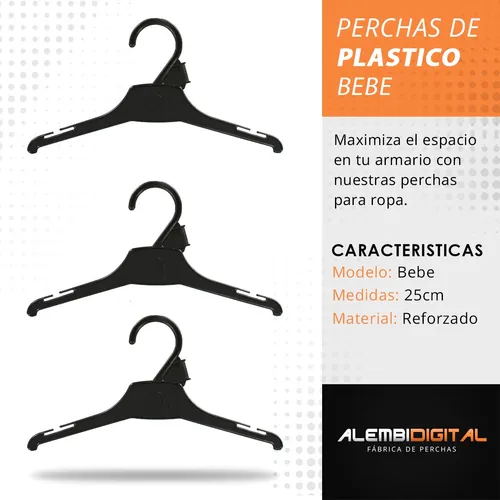 Perchas ecológicas para ropa de peso medio (máximo 3 libras) Ropa hecha de  plástico post-industrial 100% reciclado (negro, 60)