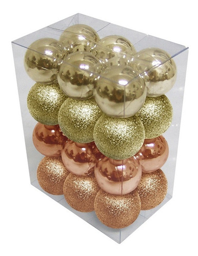 Bola De Natal Cobre Ouro - 24 Unidades 3cm - Glitter E Brilh