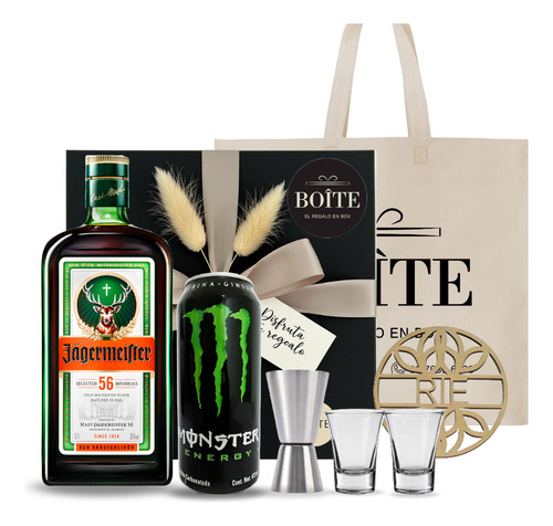 Licor Jägermeister 700ml + Shots + Monster + Jigger Box