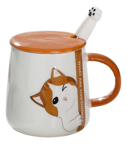 Tazón, Mug Con Diseños De Gatos, Incluye Tapa Y Cuchara.