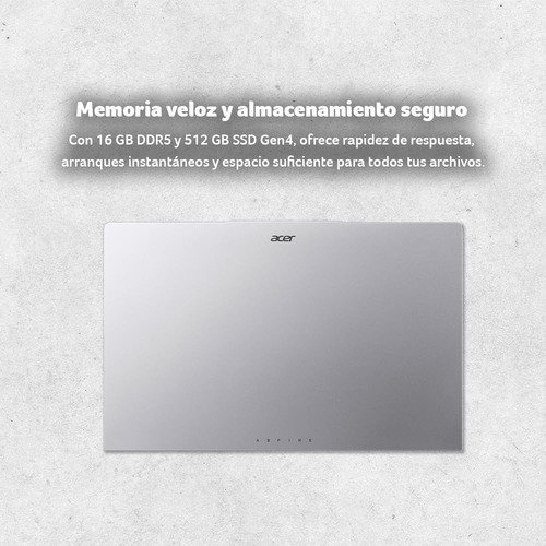 Laptop Aspire Lite 15.6 Ci7 Fhd Panel Ips 16gb 512gb Ssd Plateado