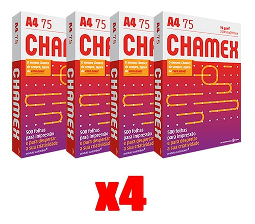 Papel Sulfite Chamex A4 Office 2000 Folhas 75g (4 Resmas) Cor Branco