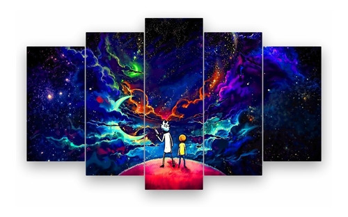 Imagem 1 de 2 de Quadro Mosaico Decoração 5 Peças Psicodélico Rick And Morty