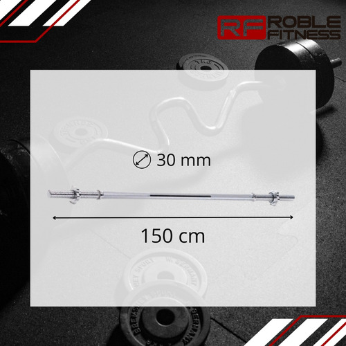 Barra Maciza 150 Cm Cromada Con Topes A Rosca Pesas Fitness