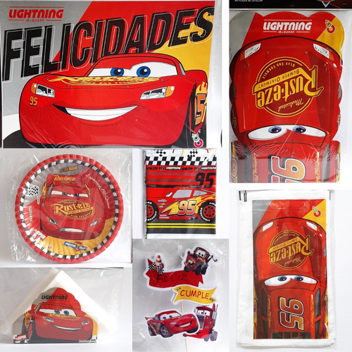 Combo Kit Cumple Cars Set Para 10 Invitados Cotillon