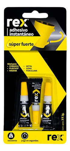 Adhesivo Instantaneo Rex 3x1g Pegamento Liquido Super Fuerte Color Transparente