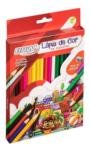 Lápis De Cor Brw Sextavado De Madeira Com 36 Cores Lp0036