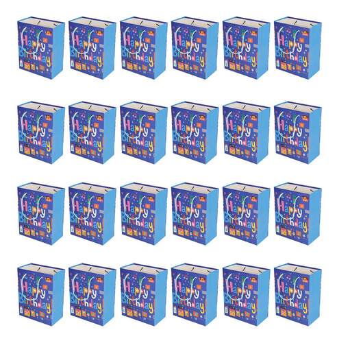 Bolsa De Cumpleaños Azul, 24 Piezas, Papel Con Diseño De Asa