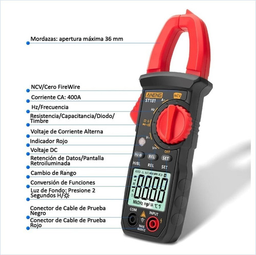 Imagen 8 de 10 de Probador Tester Pinza Amperimétrica Digital Multifuncional