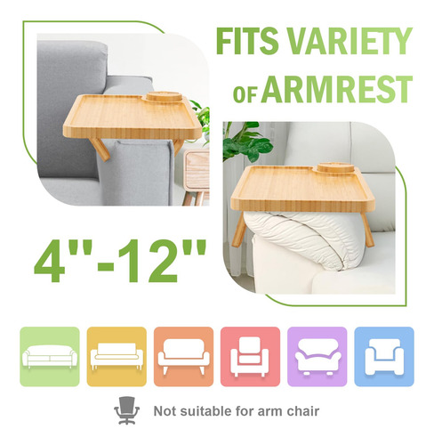 Mesa De Brazo Para Sofá Bandeja De Bambú Con Soporte 360