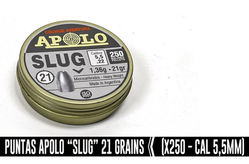 Imagen 4 de 4 de Puntas Apolo Slug Cal 5,5mm - 21grains X250