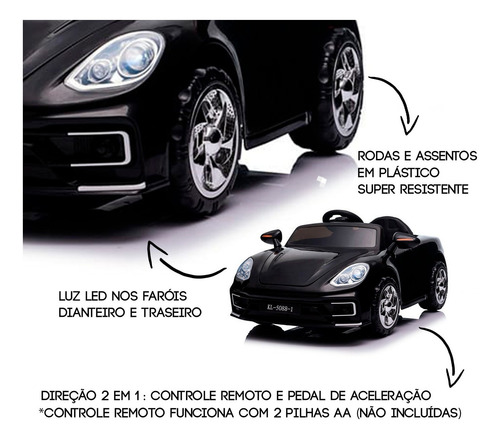 Carrinho Infantil Carro Motorizado Porsche 12v Led Som Mp3