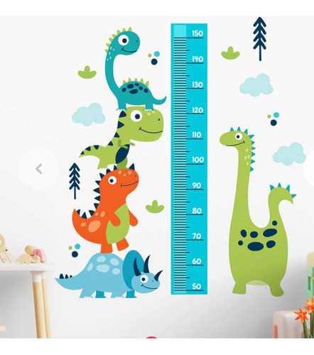 Vinil Decorativo Medidor Dinosaurios De Colores Con Regla