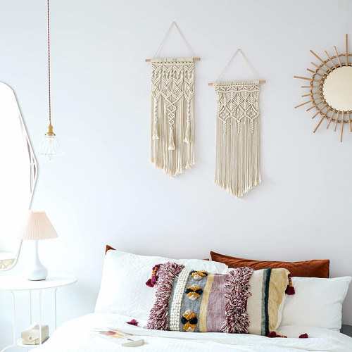 2 Piezas De Macramé Tejido Colgar Pared Boho Home Chic...