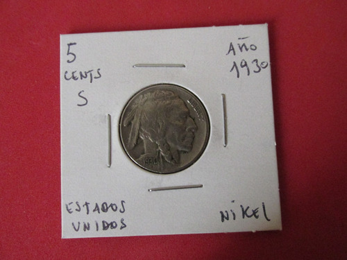 Moneda 5 Centavos Estados Unidos Año 1930 Nikel 